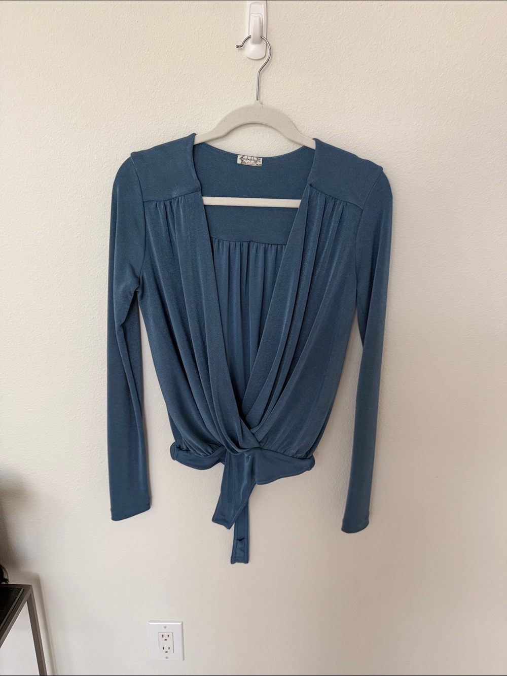 Free People Deep Teal Wrap Tie-Front Long Sleeve Bodysuit